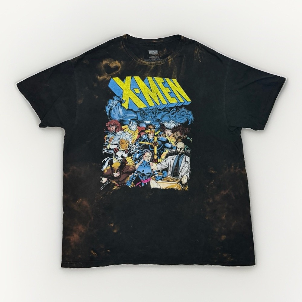 Vintage Marvel X-Men T-Shirt 2XL Black Distressed Acid Wash Graphic 90s Style 2X